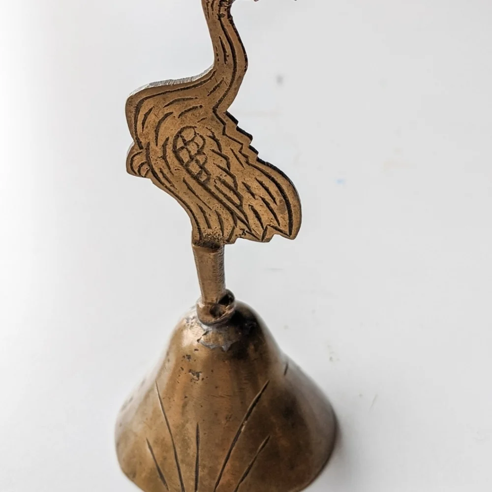 Vintage 80s Brass Hand Crane Bell